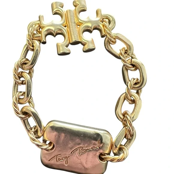TORY BURCH • Gold Torsade Engraved Logo Bracelet NWOT - Picture 4 of 7